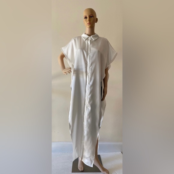 Open Invitation Sleeveless Button-down White Asymmetrical Maxi Shirt Blo… - Picture 10 of 15